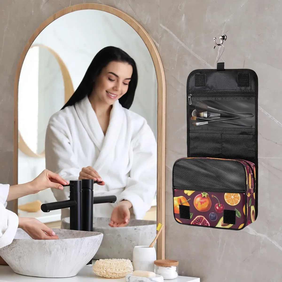 Hanging Travel Toiletry Bag Fruits Pomegranate Toiletry Bags with Hanging Hook Portable Cosmetic Bag Makeup Organizer for Travel Business Trip
