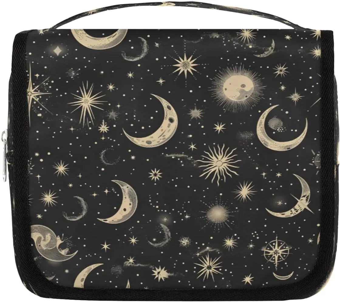 Hanging Travel Toiletry Bag Moon Stars Toiletry Bags with Hanging Hook Portable Cosmetic Bag Makeup Organizer for Travel Business Trip