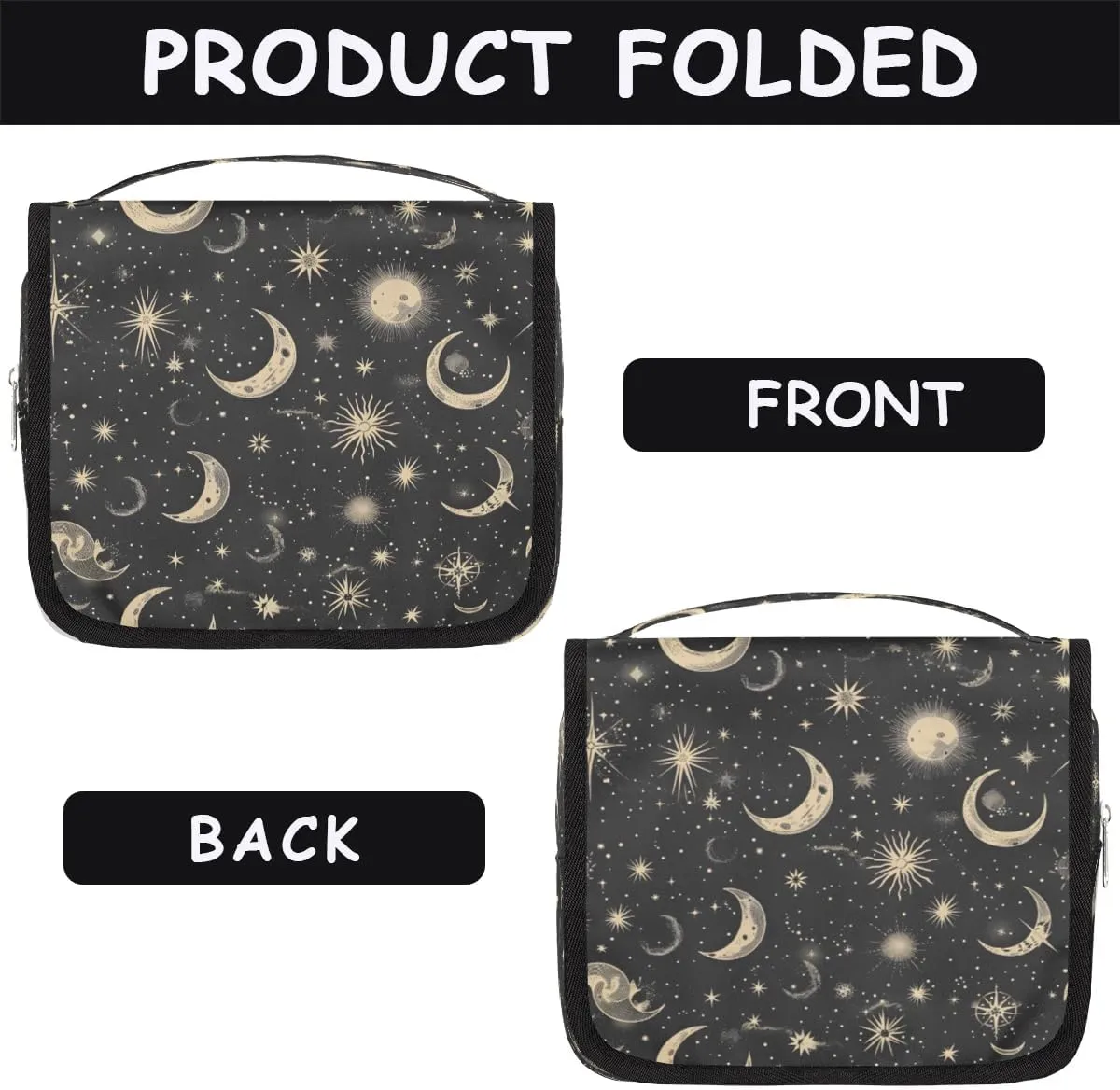 Hanging Travel Toiletry Bag Moon Stars Toiletry Bags with Hanging Hook Portable Cosmetic Bag Makeup Organizer for Travel Business Trip