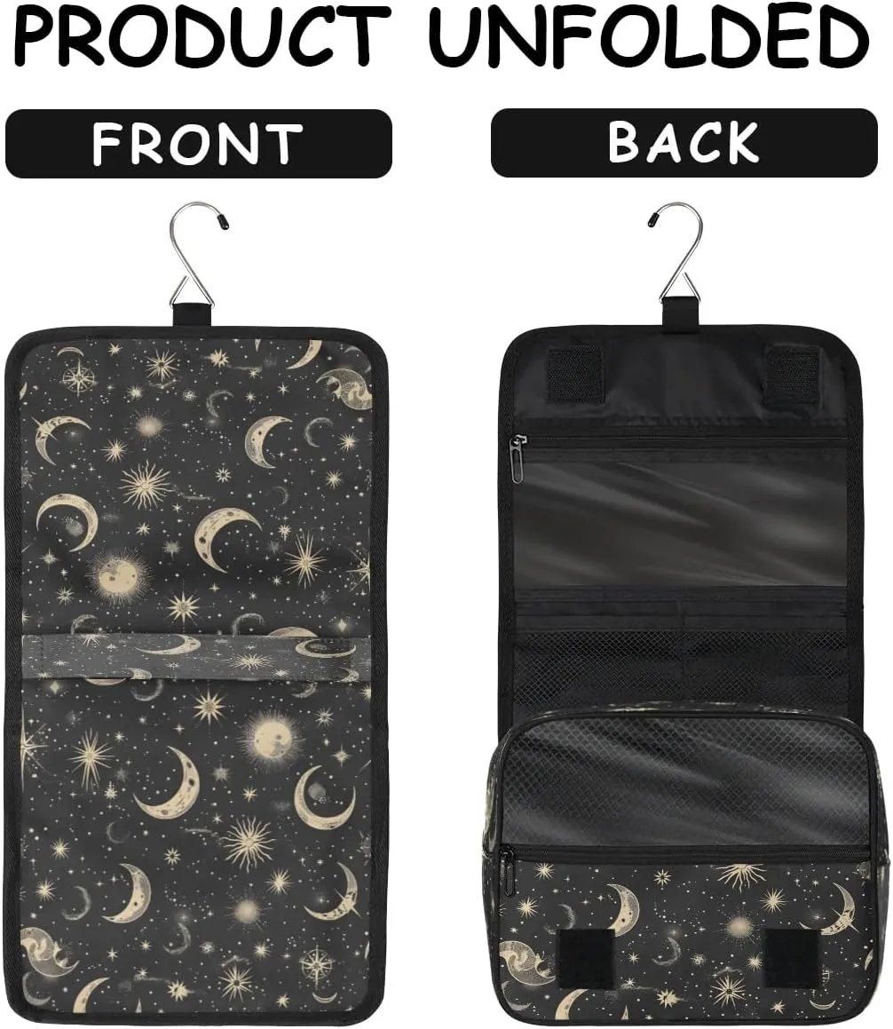 Hanging Travel Toiletry Bag Moon Stars Toiletry Bags with Hanging Hook Portable Cosmetic Bag Makeup Organizer for Travel Business Trip