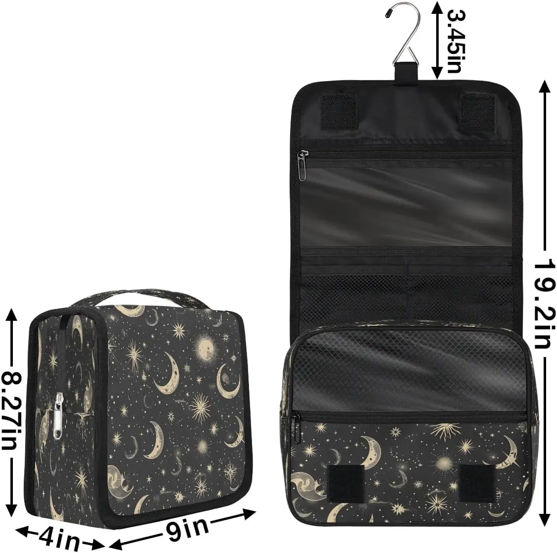 Hanging Travel Toiletry Bag Moon Stars Toiletry Bags with Hanging Hook Portable Cosmetic Bag Makeup Organizer for Travel Business Trip