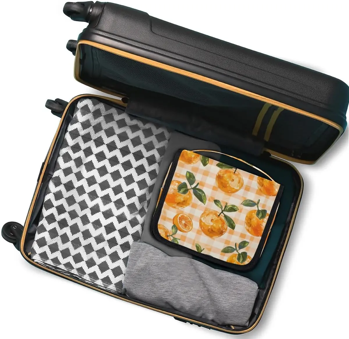Hanging Travel Toiletry Bag Orange Check Plaid Toiletry Bags with Hanging Hook Portable Cosmetic Bag Makeup Organizer for Travel Business Trip