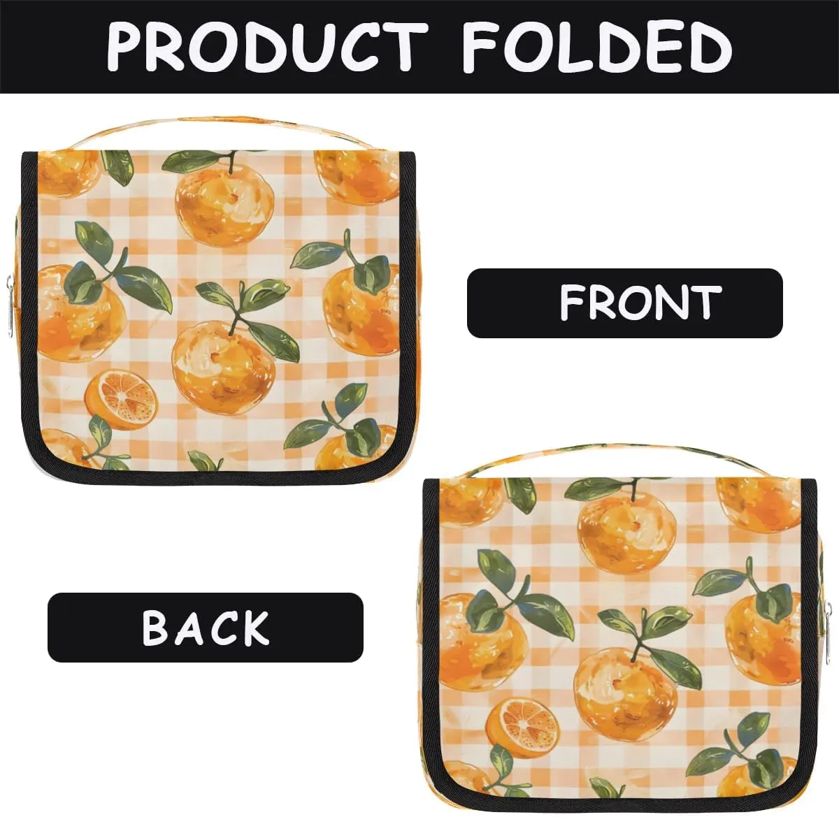 Hanging Travel Toiletry Bag Orange Check Plaid Toiletry Bags with Hanging Hook Portable Cosmetic Bag Makeup Organizer for Travel Business Trip