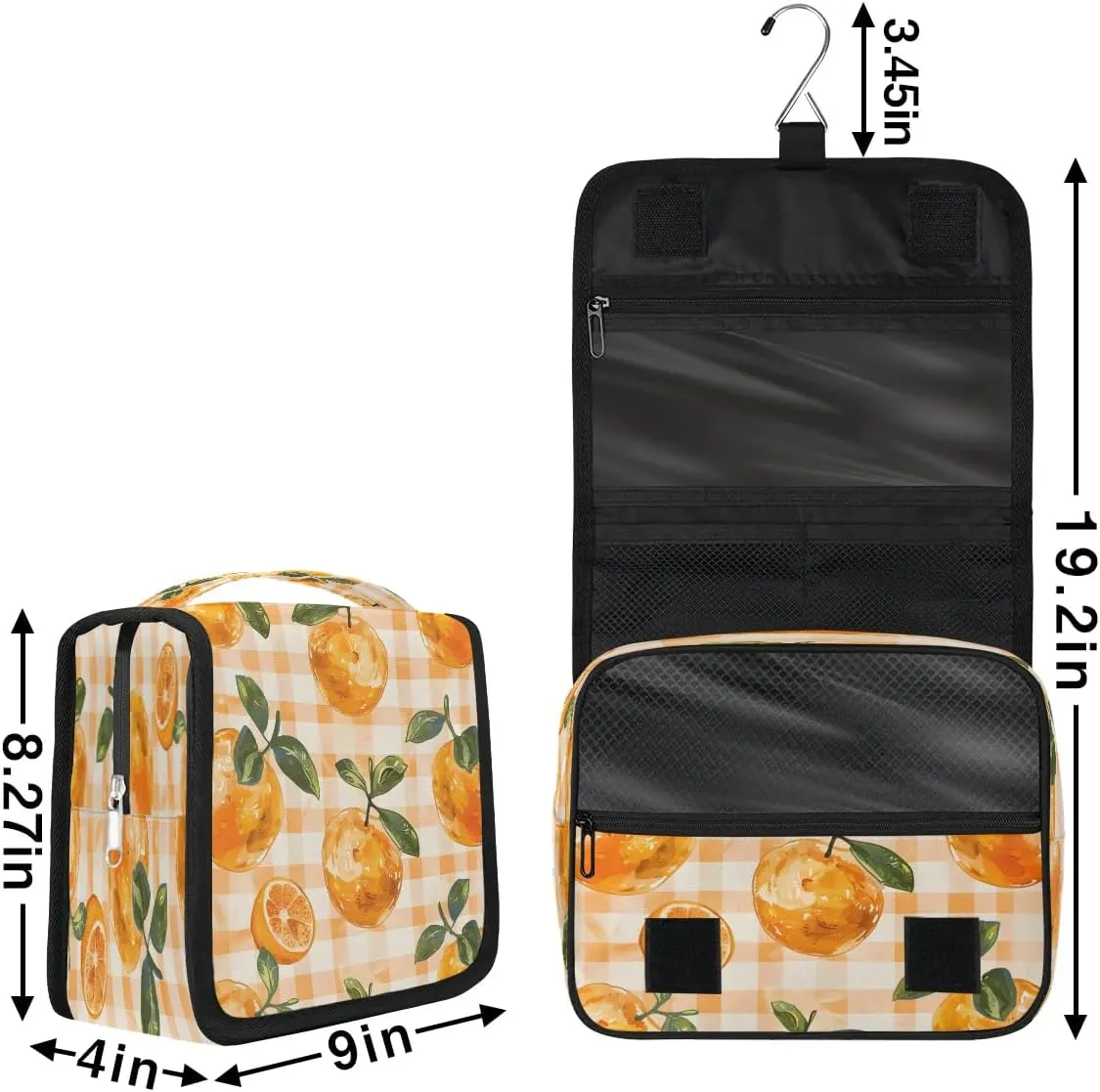 Hanging Travel Toiletry Bag Orange Check Plaid Toiletry Bags with Hanging Hook Portable Cosmetic Bag Makeup Organizer for Travel Business Trip