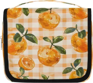 Hanging Travel Toiletry Bag Orange Check Plaid Toiletry Bags with Hanging Hook Portable Cosmetic Bag Makeup Organizer for Travel Business Trip