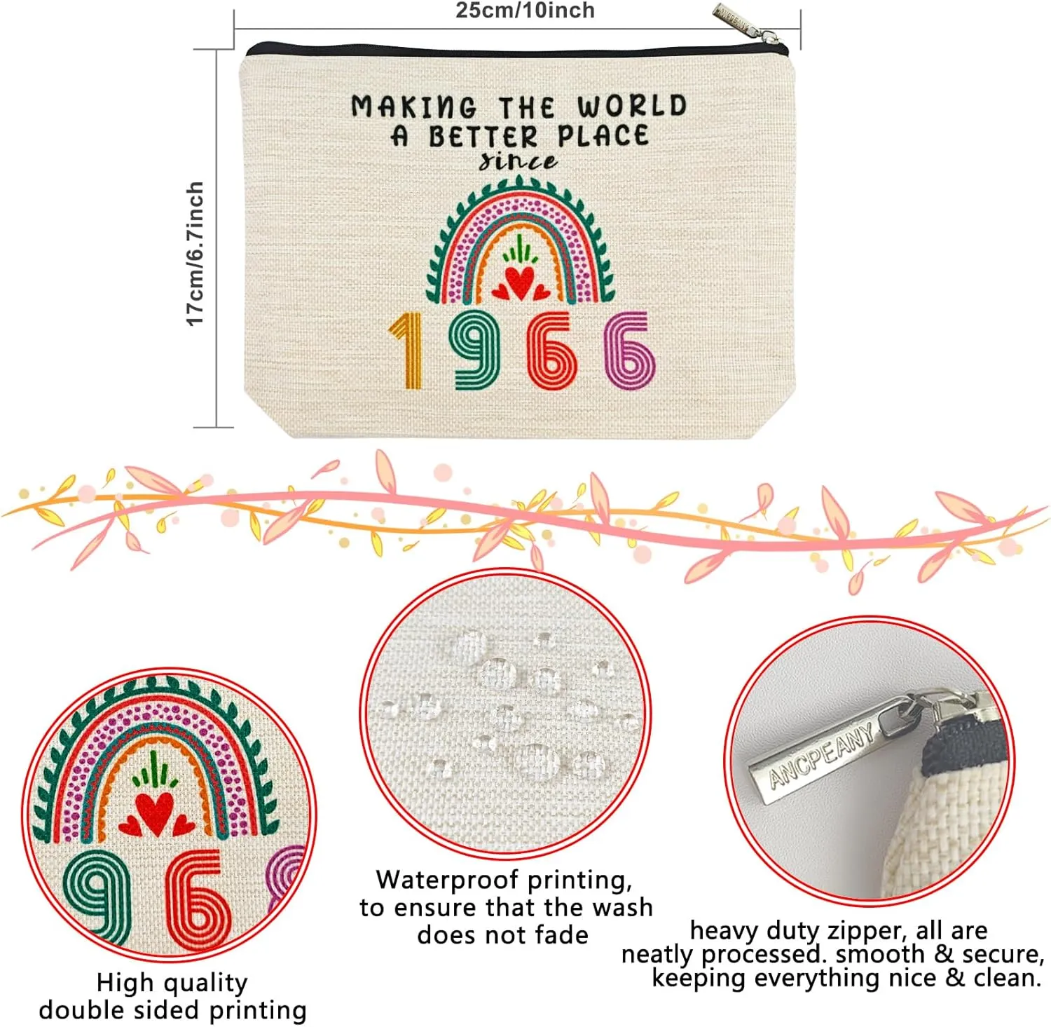 Happy 59th Birthday Gifts for Women Makeup Bag, Funny 1966 59 Year Old Birthday Decorations Gift Ideas for Grandma, Mom, Her, Wife, Sister, Aunt, Small Cosmetic Travel Bags for Mothers Day, Christmas