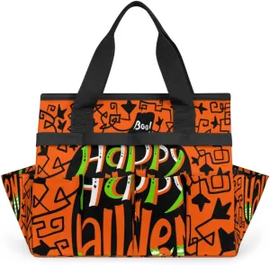 Happy Halloween Topic Garden Tool Bag Garden Storage Tote Bag with 10 Pockets & Handle Oxford Garden Home Tool Storage Tote Organizer for Men Women, Great Gardening Gift