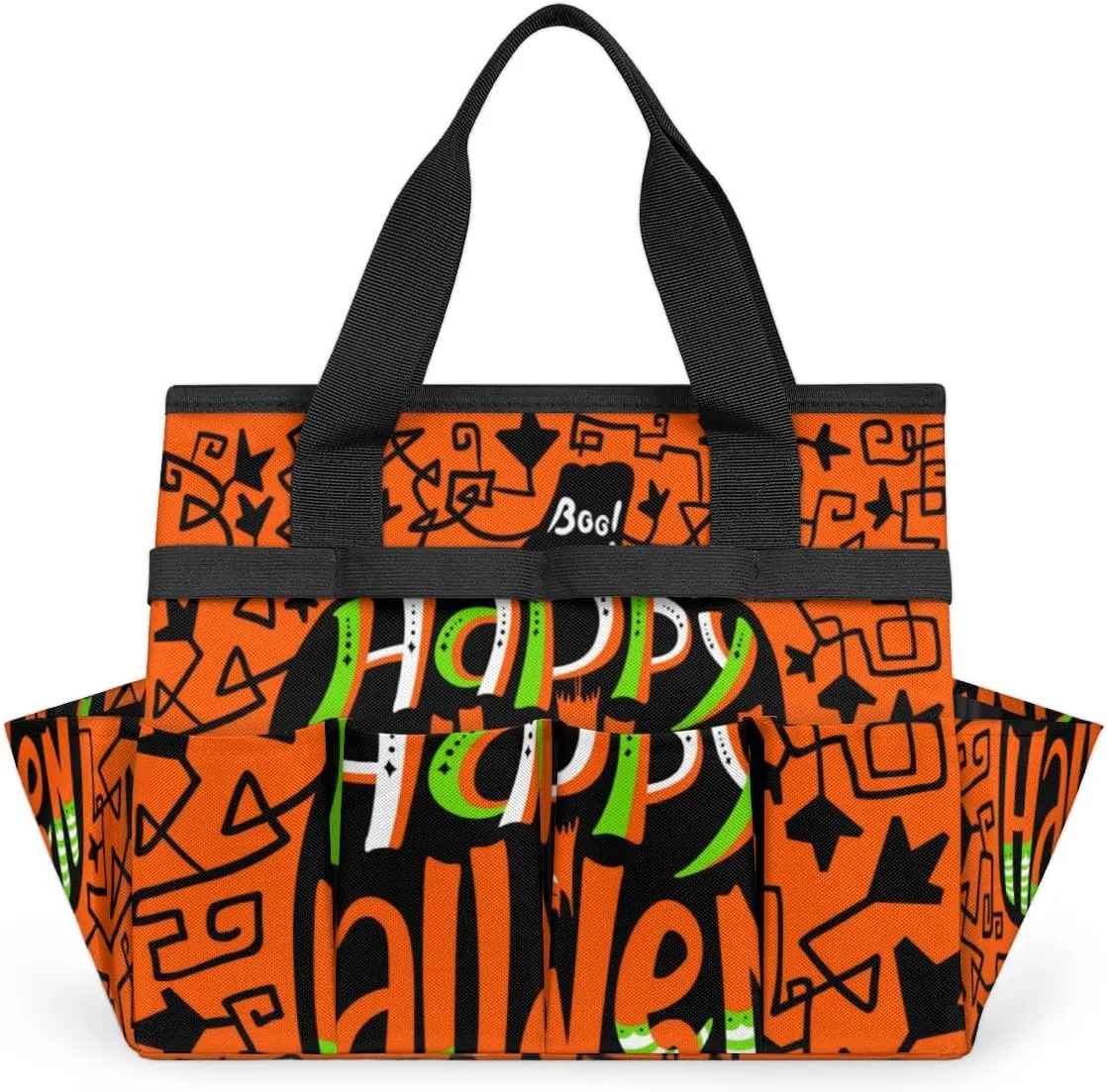 Happy Halloween Topic Garden Tool Bag Garden Storage Tote Bag with 10 Pockets & Handle Oxford Garden Home Tool Storage Tote Organizer for Men Women, Great Gardening Gift