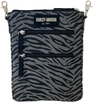 Harley-Davidson Women's Zebra Print Cotton Canvas Crossbody/Clip Bag Purse