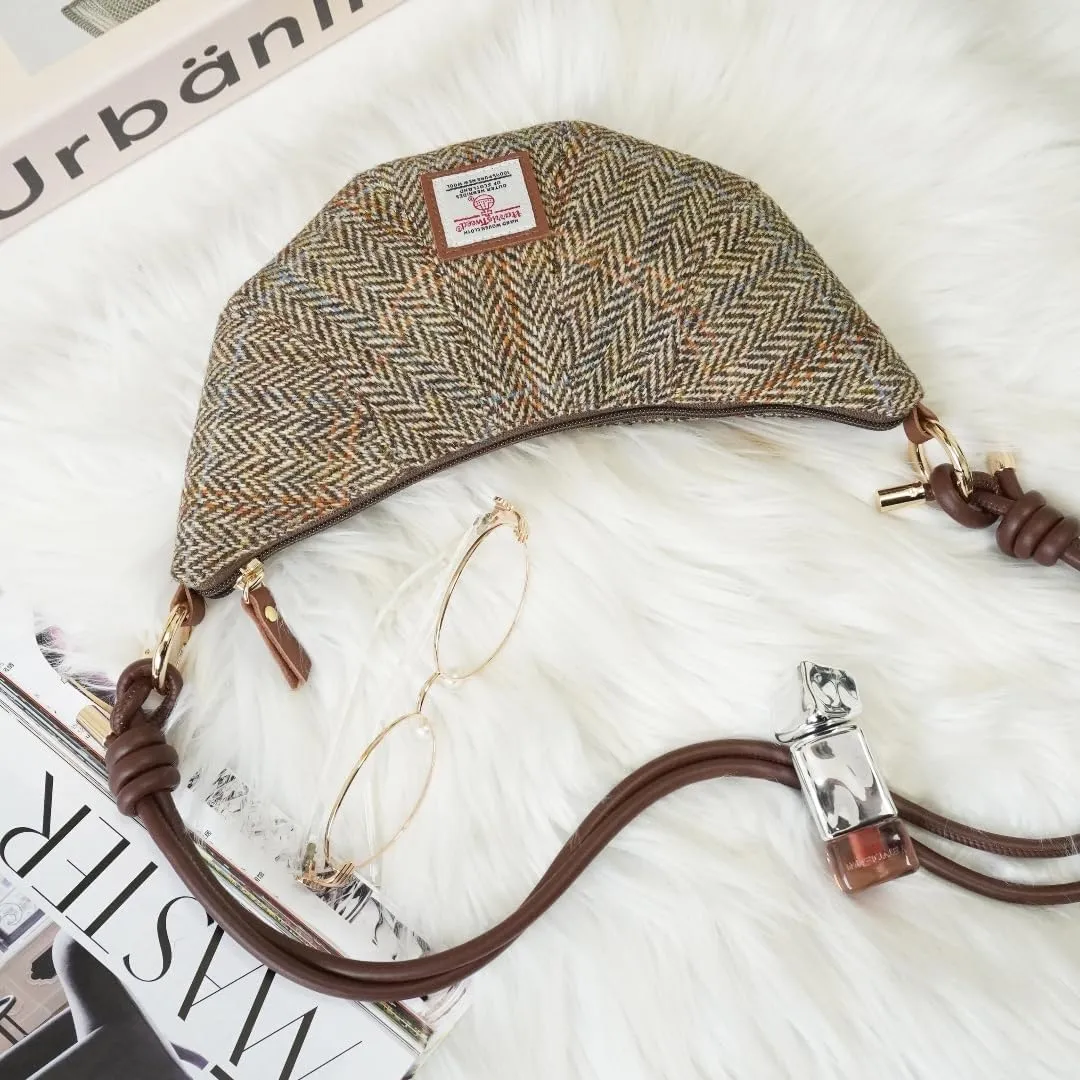 Harris Tweed Medium Crescent Bag,Adjustable Strap Crossbody Purse, Full Wool Tartan Hobo Shoulder Bag Vintage Scottish Style