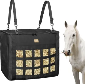 Hay Bags for Horses/Goats, Slow Feeder Hay Bag with Super Tough Oxford Fabric and Heavy Duty Zipper,Front Hay Nets Design Reduces Hay Waste (Black)