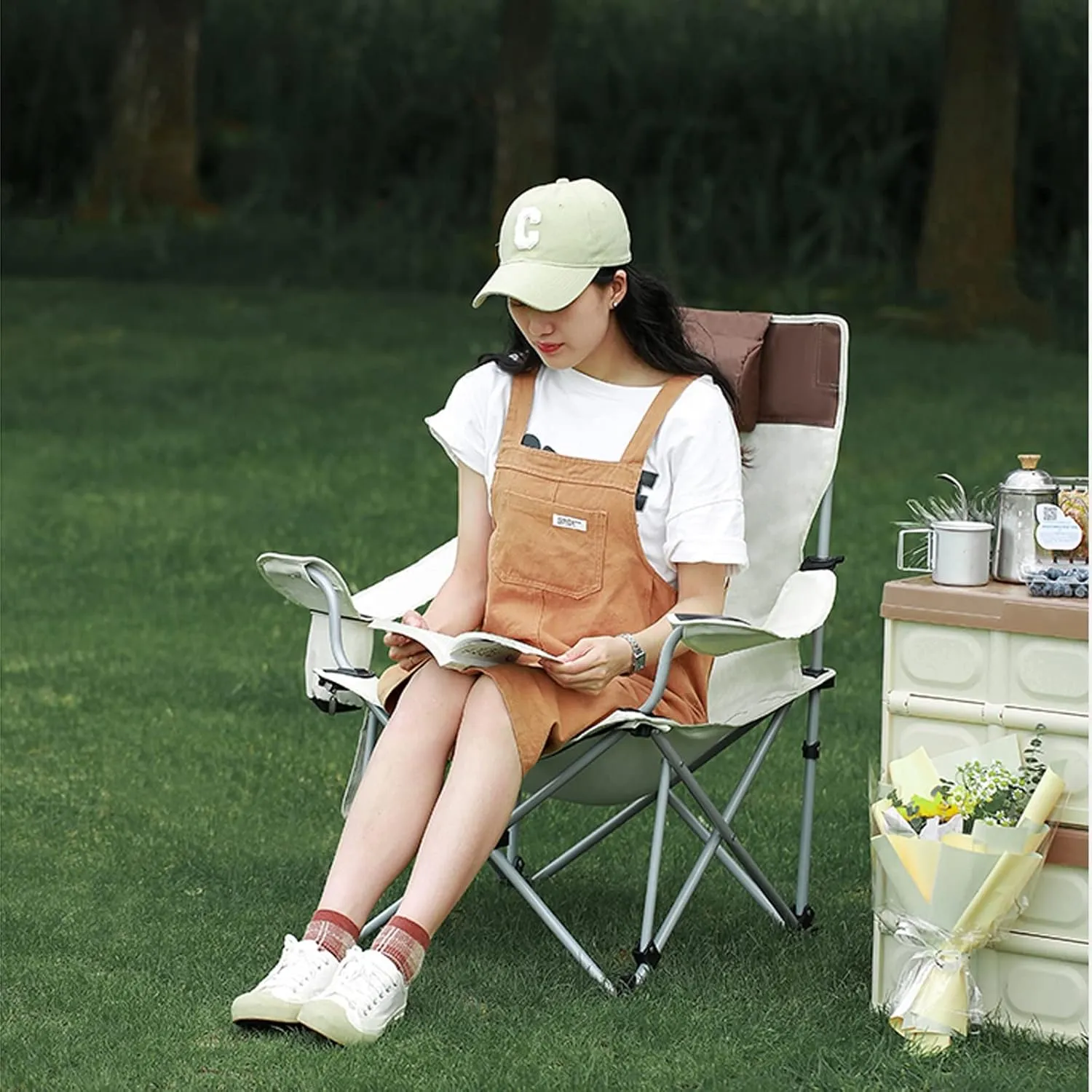 Heavy Duty Camping Chair Folding Reclining Lounge ChairHeavy Duty Supports 280 Lbs Suitable for Outdoor Activities, Hiking, Camping, Picnic Camping Chair with Portable Storage Bag
