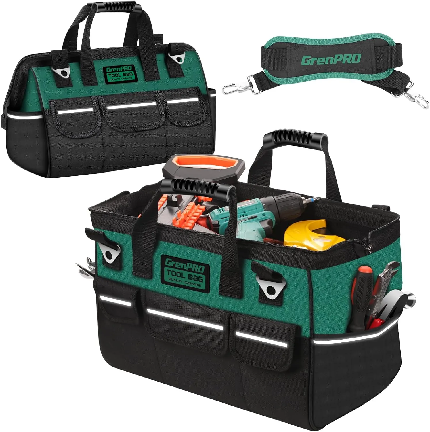 Heavy Duty Tool Bag for Men, 18 Inch Wide Mouth Tool Bags Organizer, Soft Handle Toolbox Storage, Large Zipper Electrician Tool Bag