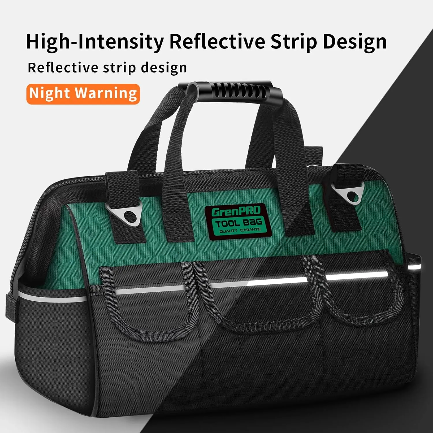 Heavy Duty Tool Bag for Men, 18 Inch Wide Mouth Tool Bags Organizer, Soft Handle Toolbox Storage, Large Zipper Electrician Tool Bag