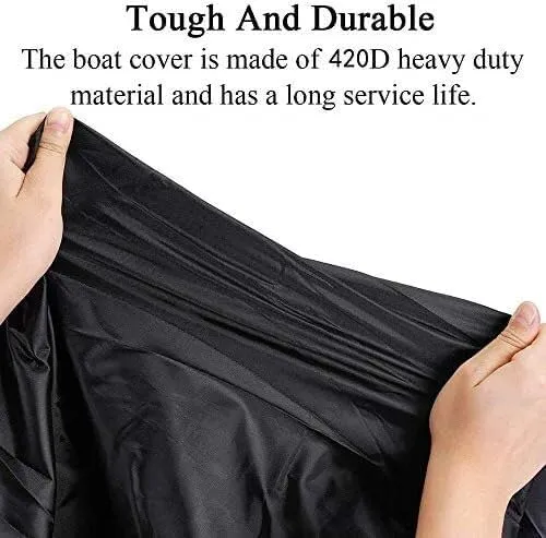 Heavy Duty Waterproof Boat Cover for Yachts Yachts, All Weather Outdoor, 420D Oxford Cloth, Black Fish Ski V-Hull Cover Bag(21-24ft)