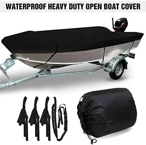 Heavy Duty Waterproof Boat Cover for Yachts Yachts, All Weather Outdoor, 420D Oxford Cloth, Black Fish Ski V-Hull Cover Bag(21-24ft)