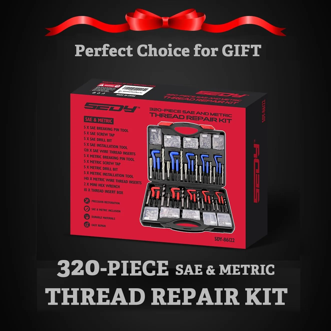 Helicoil Thread Repair Tool Kit: 320-Piece Metric SAE Heli Coil Rethreading Insert Drill Bits Spark Plug Automotive Engine Motor Stud Bolt Tap Universal Threaded Restorer Restoring Rethread