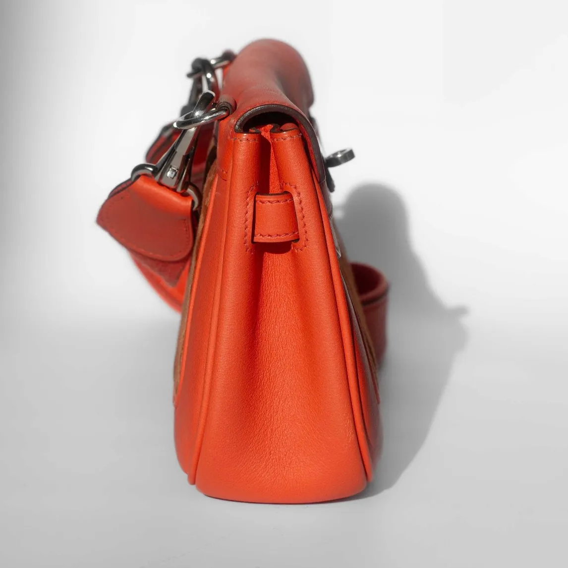 HERMÈS - BERLINE CROSSBODY BAG ORANGE LEATHER & SUEDE RUTHÉNIUM HARDWARE