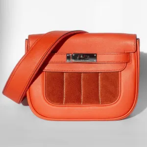 HERMÈS - BERLINE CROSSBODY BAG ORANGE LEATHER & SUEDE RUTHÉNIUM HARDWARE