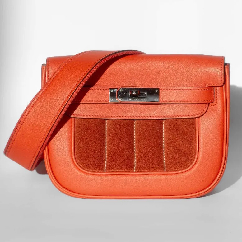 HERMÈS - BERLINE CROSSBODY BAG ORANGE LEATHER & SUEDE RUTHÉNIUM HARDWARE