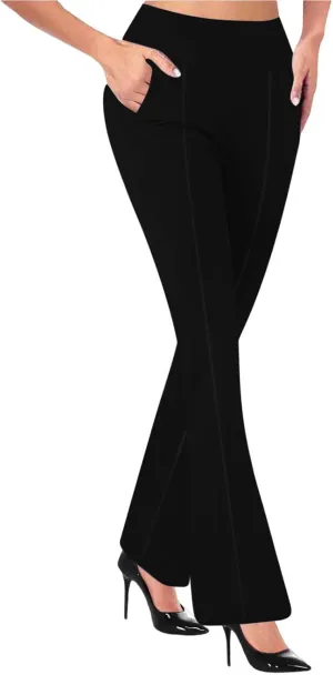HGps8w Pull On Dress Pants for Women with Pockets, Business Casual High Waisted Stretchy Bootcut/Straight Work Pants