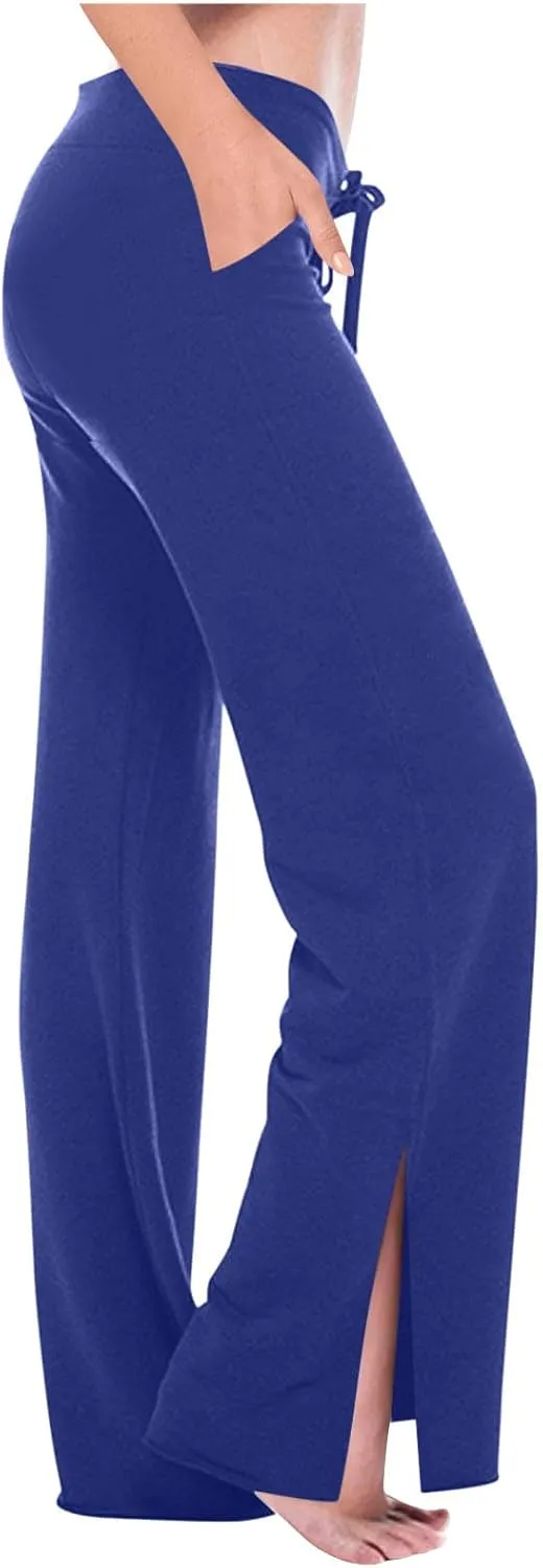 HGps8w Split Hem Flare Leggings for Women Soft Modal High Waisted Casual Bootcut Gym Workout Yoga Pants with Pockets