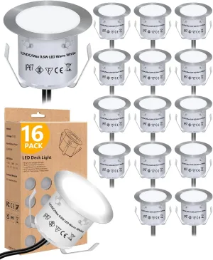 HIBOITEC Recessed LED Deck Light Kits(16 Pack), 12V Low Voltage Landscape Lighting, IP67 Waterproof Outdoor Step Stair Lights, Deck Lighting for Garden,Steps,Stair,Patio,Floor,Decoration, White