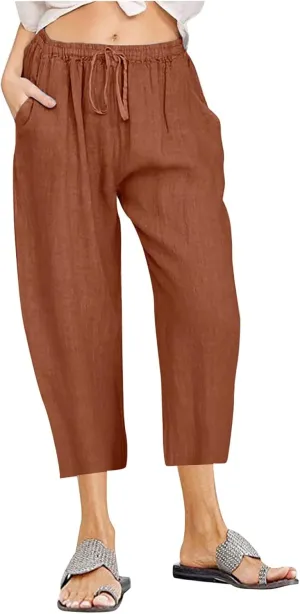 High Waisted Work Pants for Women Womens Plus Size Ultra Comfort with Pockets Adjustable Shockcord High Waist Casual