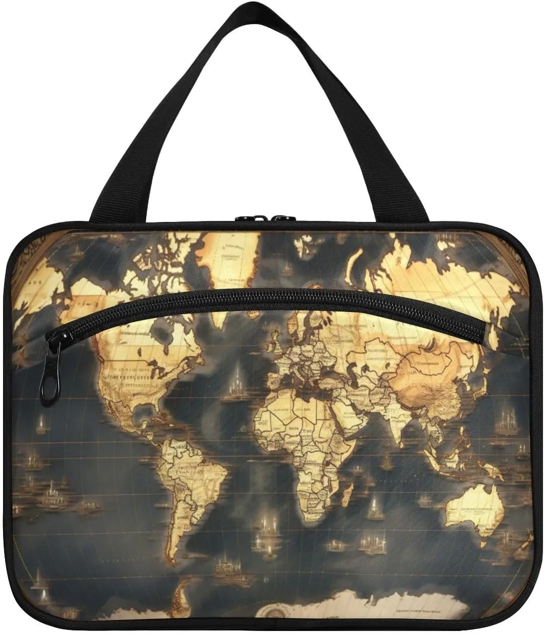 Historic World Map Toiletry Bag, Large Waterproof Hanging Travel Makeup Organizer Bag, Portable Travel Cosmetic Bag with Handle for Women and Men, Large