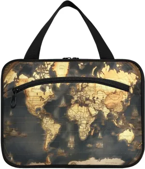Historic World Map Toiletry Bag, Large Waterproof Hanging Travel Makeup Organizer Bag, Portable Travel Cosmetic Bag with Handle for Women and Men, Large