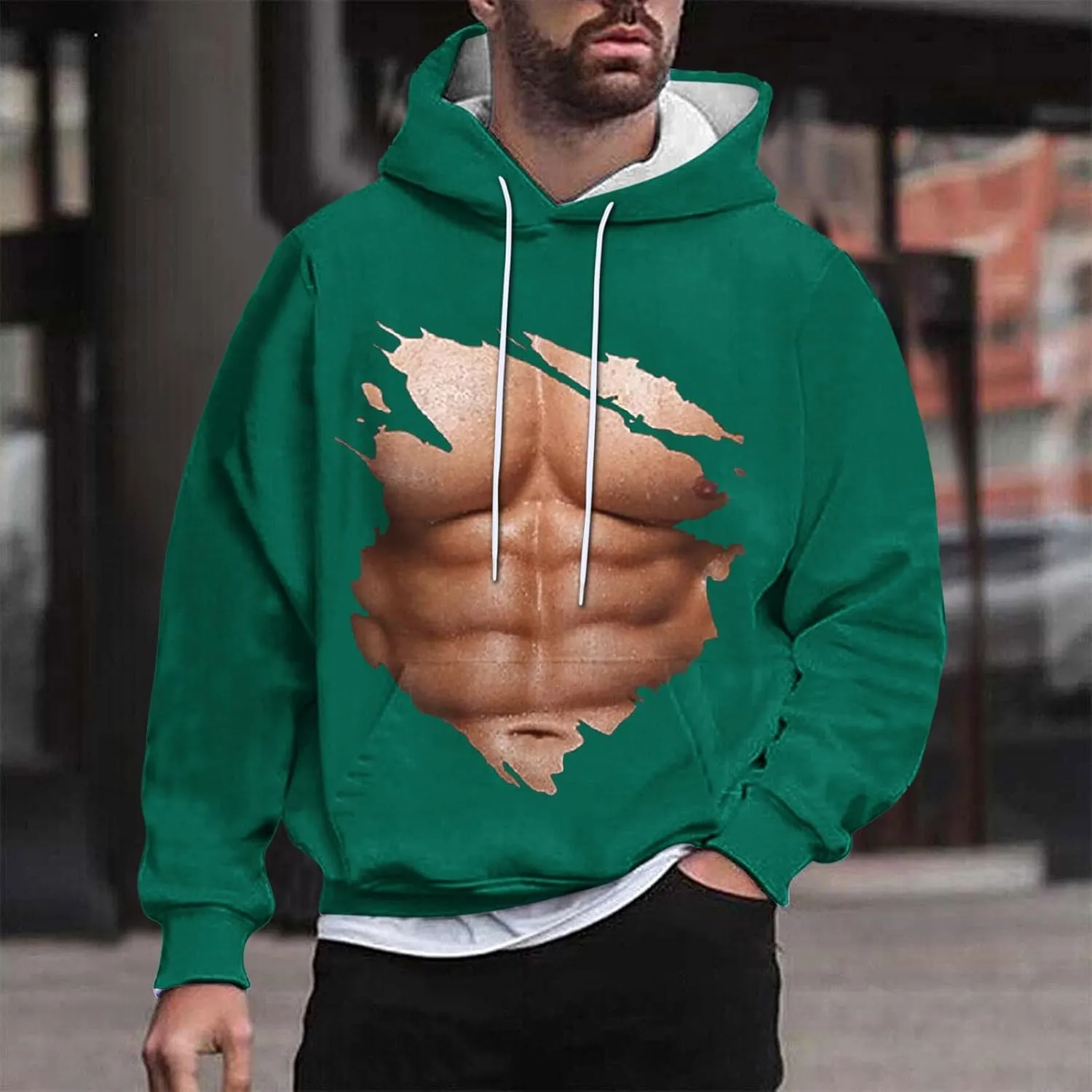 Hoodies for Men Pullover Mens Workout Muscle Print Hooded Sweatshirts Causal Loose Drawstring Long Sleeve Shirts