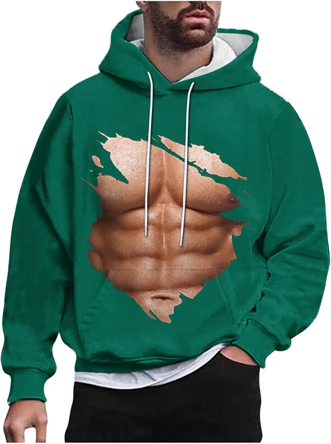 Hoodies for Men Pullover Mens Workout Muscle Print Hooded Sweatshirts Causal Loose Drawstring Long Sleeve Shirts