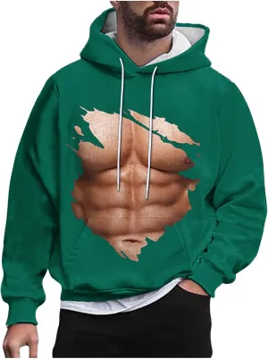 Hoodies for Men Pullover Mens Workout Muscle Print Hooded Sweatshirts Causal Loose Drawstring Long Sleeve Shirts