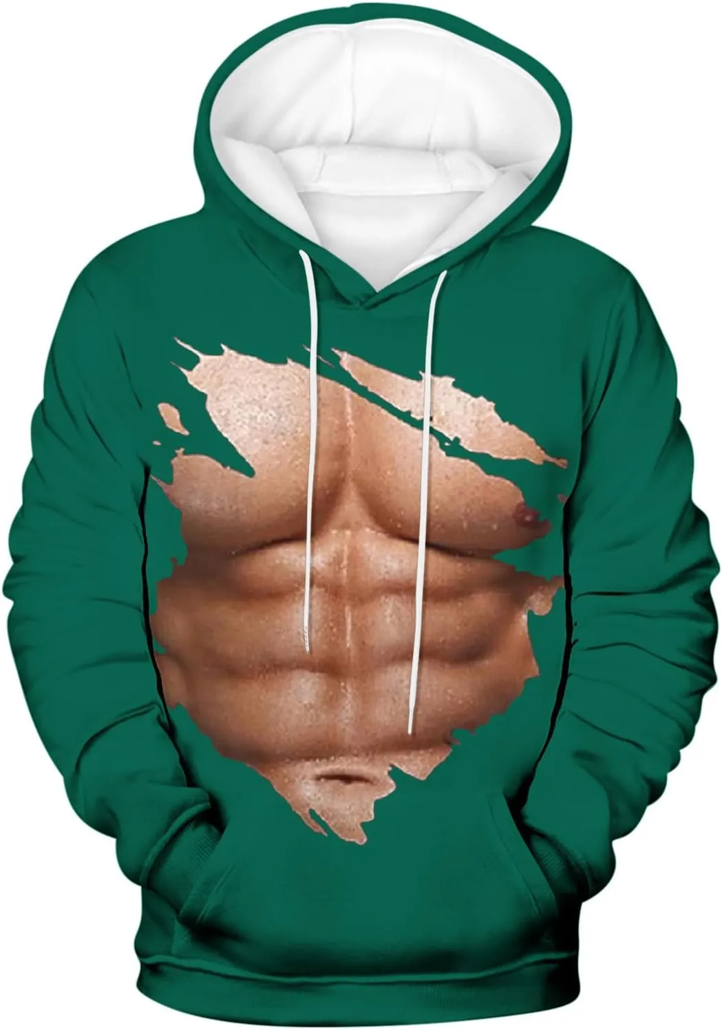 Hoodies for Men Pullover Mens Workout Muscle Print Hooded Sweatshirts Causal Loose Drawstring Long Sleeve Shirts