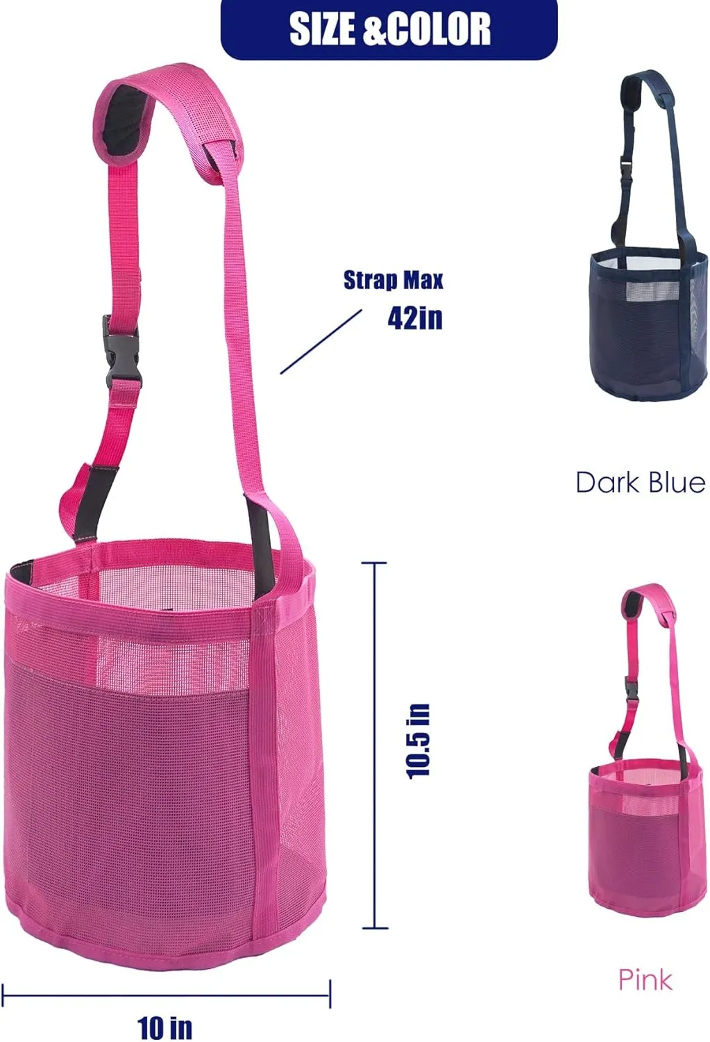 Horse Feed Bag for Grain - Heavy Duty Mesh Horse Feeder with Adjustable Strap,Comfort Neck Pad,Nose Pad and Waterproof Bottom Horse Muzzle Feed Bag(Medium,2pink)