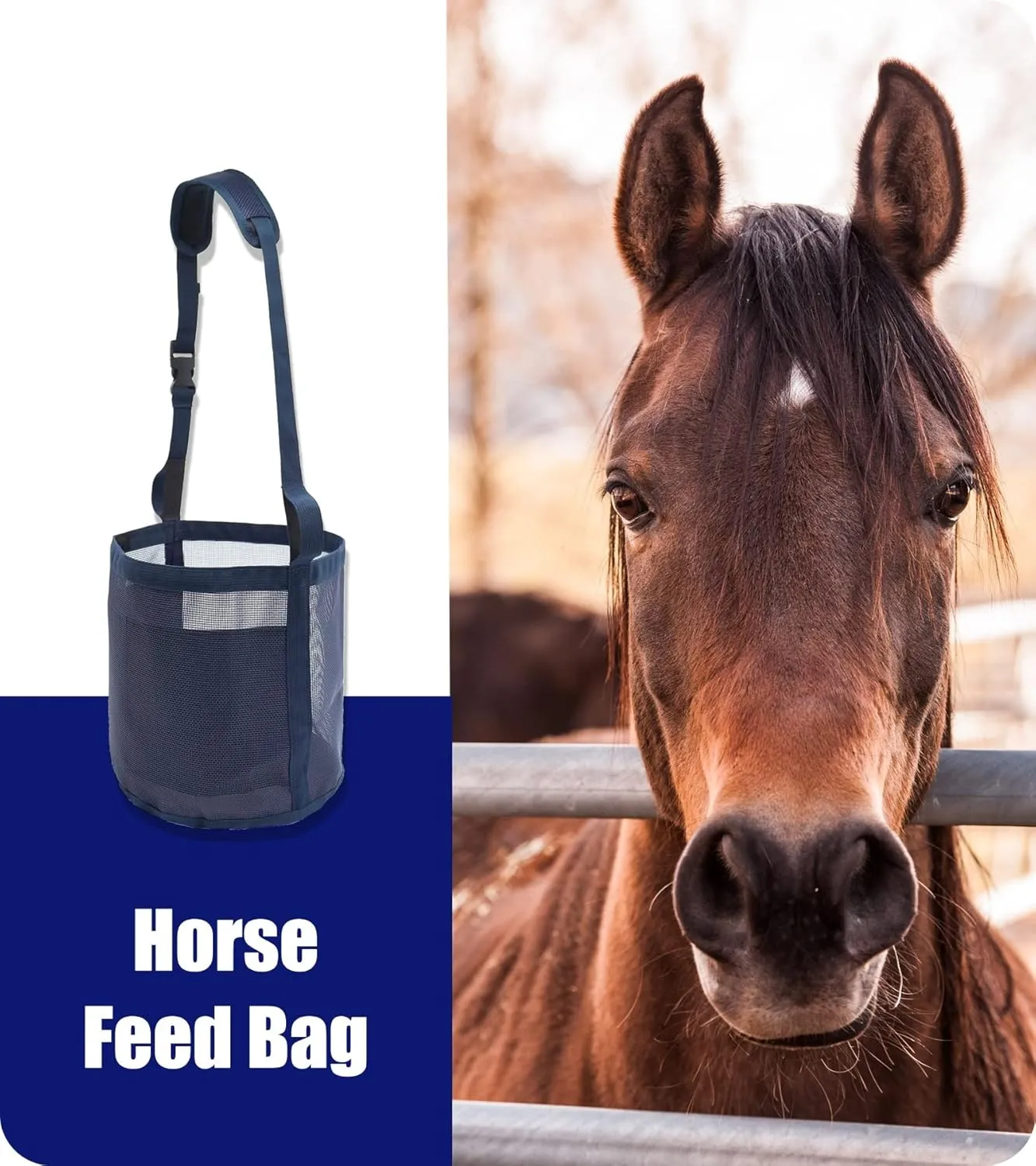 Horse Feed Bag for Grain - Heavy Duty Mesh Horse Feeder with Adjustable Strap,Comfort Neck Pad,Nose Pad and Waterproof Bottom Horse Muzzle Feed Bag(Medium,2pink)