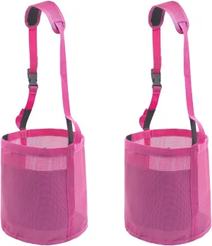 Horse Feed Bag for Grain - Heavy Duty Mesh Horse Feeder with Adjustable Strap,Comfort Neck Pad,Nose Pad and Waterproof Bottom Horse Muzzle Feed Bag(Medium,2pink)