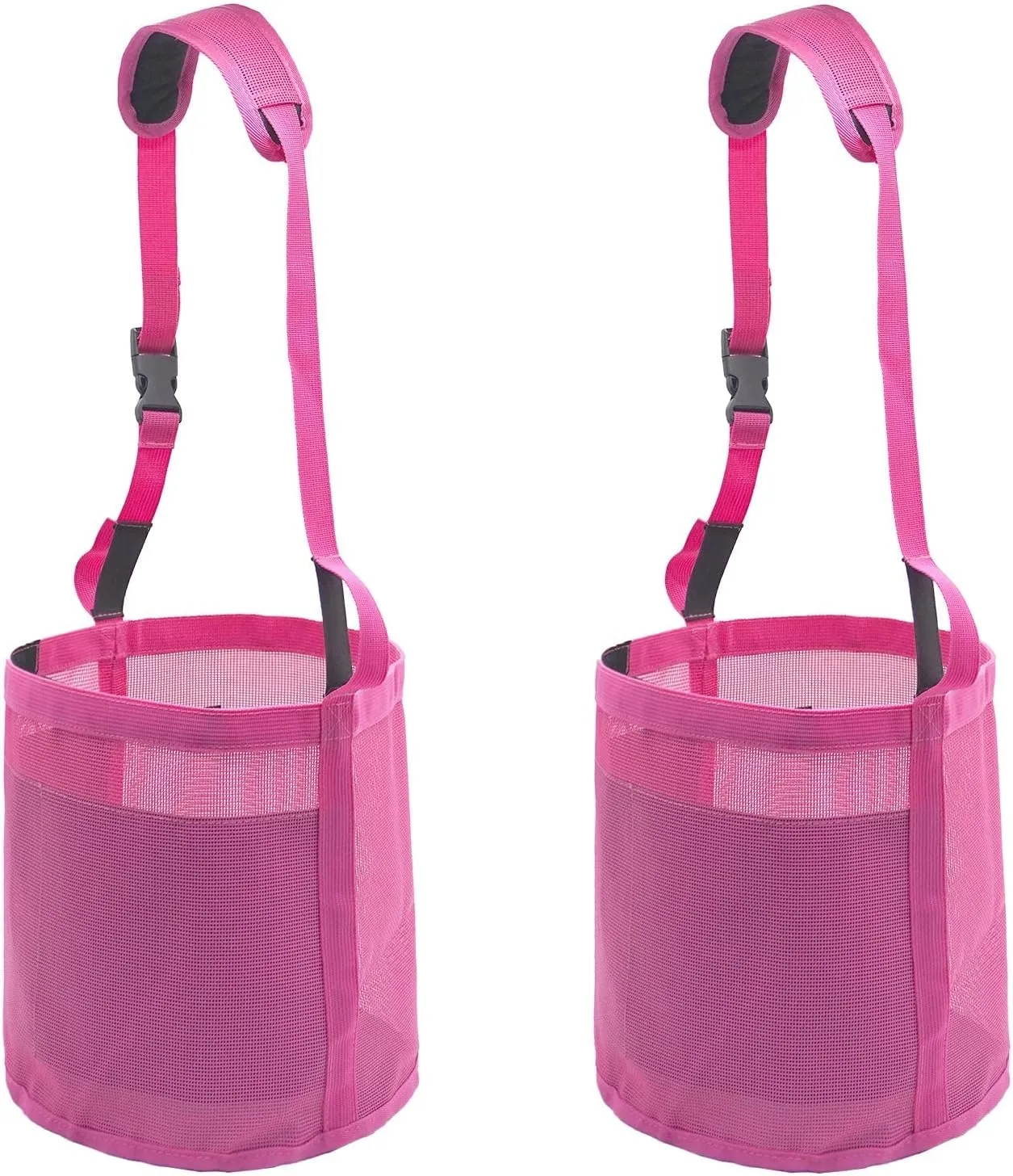 Horse Feed Bag for Grain - Heavy Duty Mesh Horse Feeder with Adjustable Strap,Comfort Neck Pad,Nose Pad and Waterproof Bottom Horse Muzzle Feed Bag(Medium,2pink)