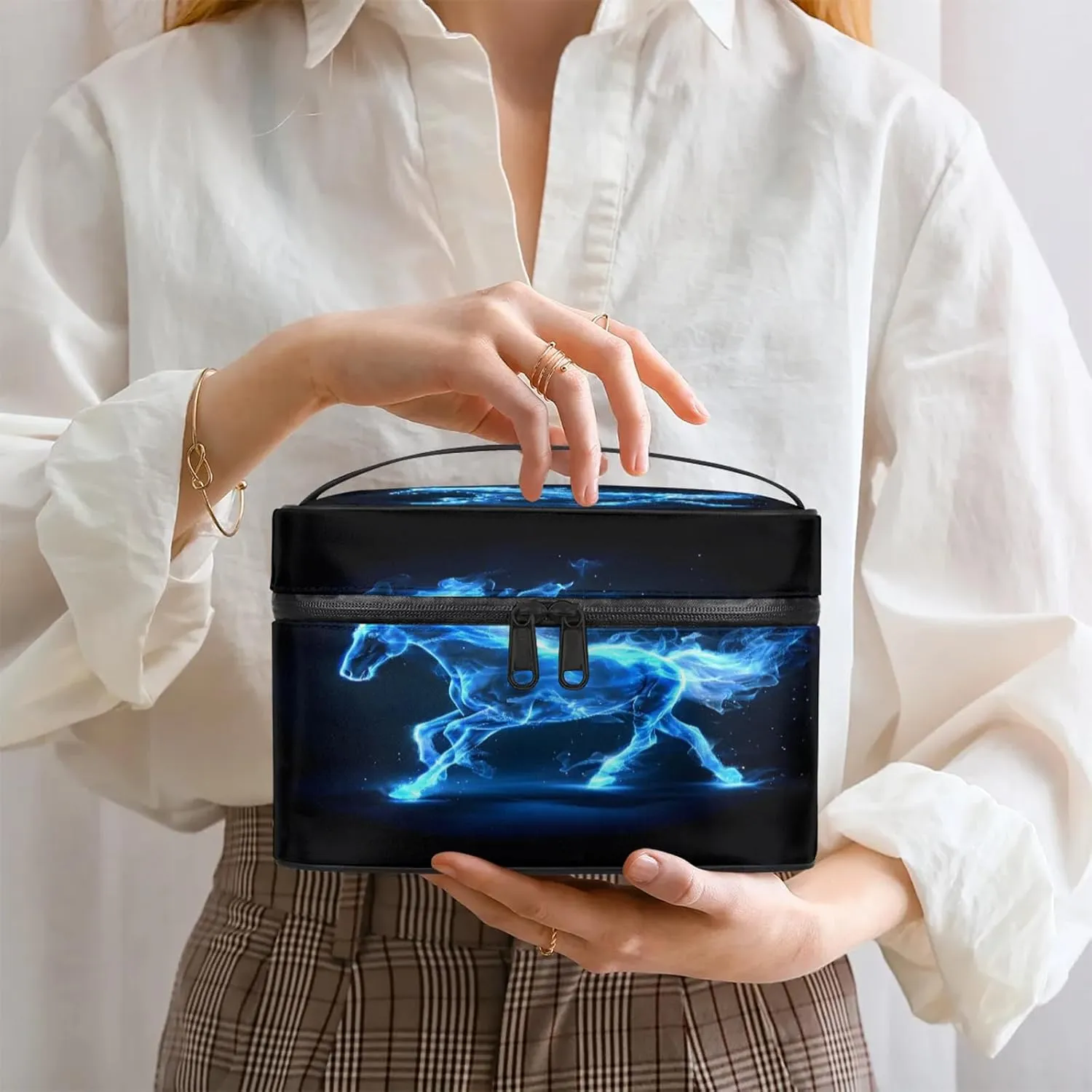 Horse Racing Travel Toiletry Bag Large Capacity Makeup Case Organizer with Handle Cosmetic Case for Women Girls