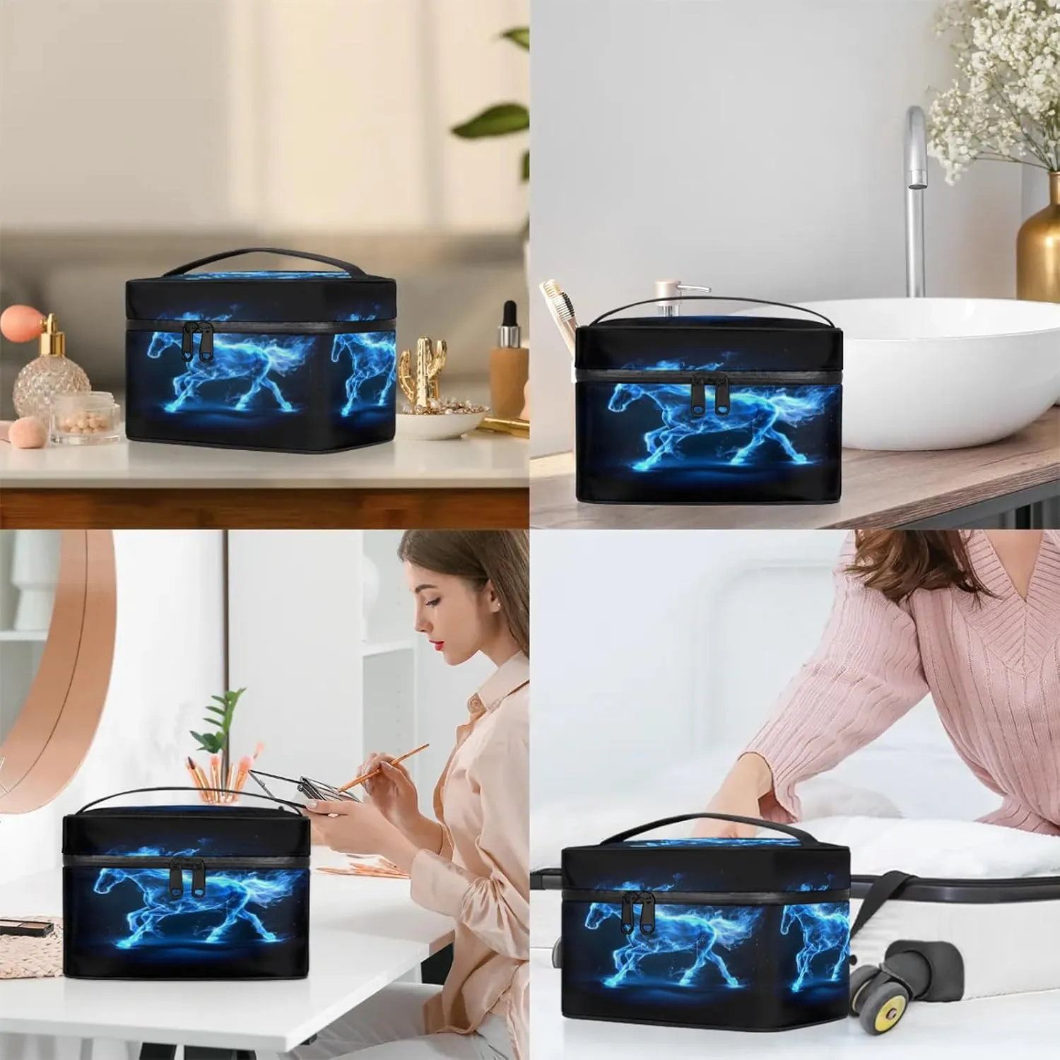 Horse Racing Travel Toiletry Bag Large Capacity Makeup Case Organizer with Handle Cosmetic Case for Women Girls