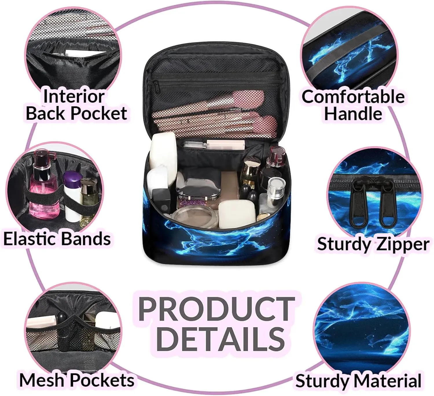 Horse Racing Travel Toiletry Bag Large Capacity Makeup Case Organizer with Handle Cosmetic Case for Women Girls