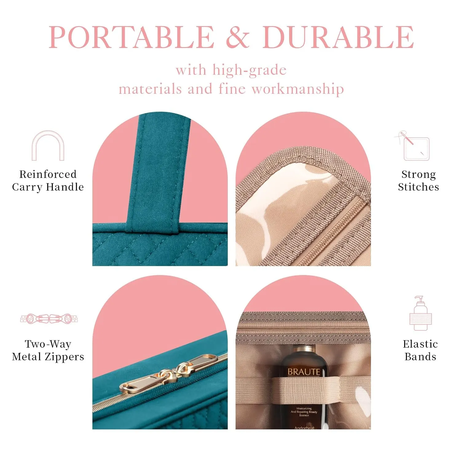 HOTOR Travel Toiletry Bag - Toiletry Bag w/Hanging Hook - Spacious Toiletry Bag for Women & Men, Makeup Bag/Big Comparment, Waterproof for Travel Accessories, Travel Essentials, Medium, Teal