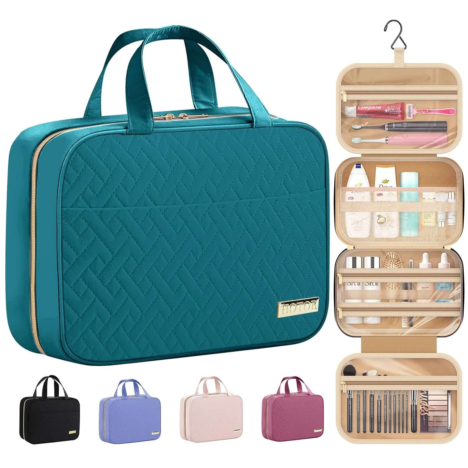 HOTOR Travel Toiletry Bag - Toiletry Bag w/Hanging Hook - Spacious Toiletry Bag for Women & Men, Makeup Bag/Big Comparment, Waterproof for Travel Accessories, Travel Essentials, Medium, Teal