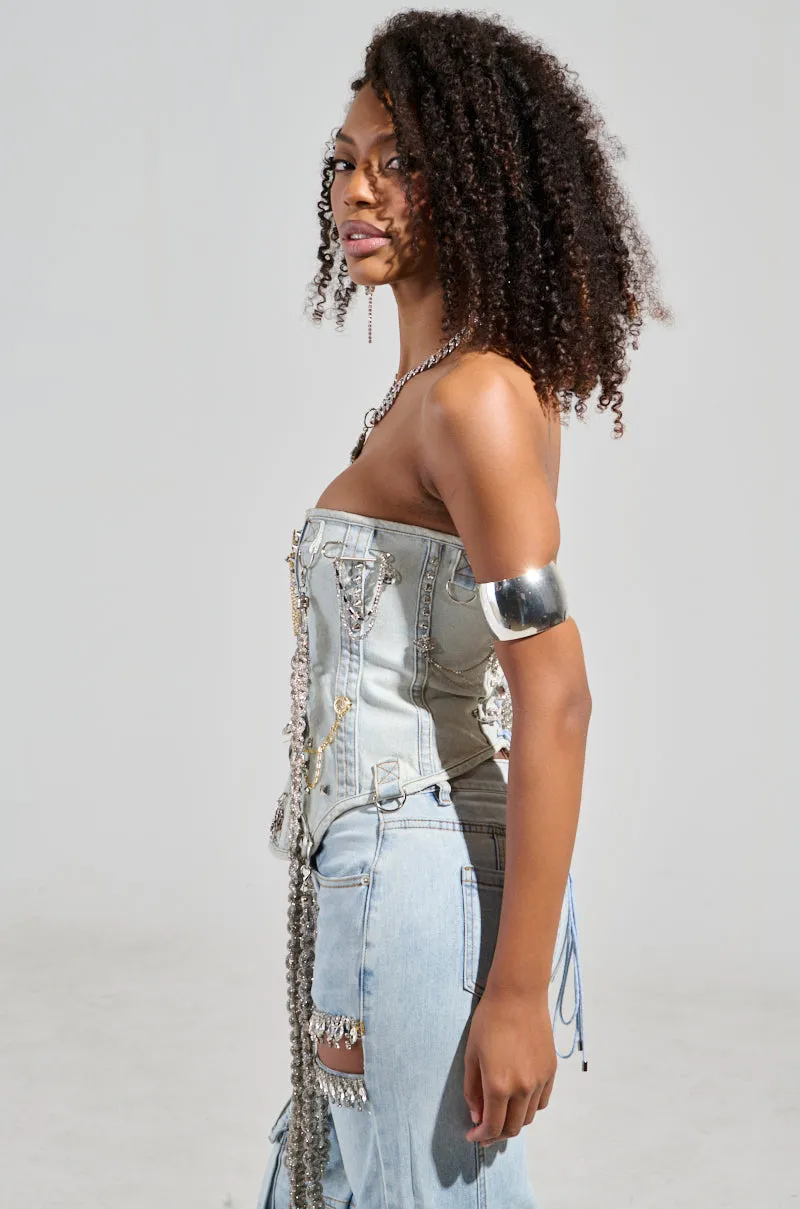 HOUDINI EMBELLISHED DENIM CORSET