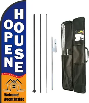 House for Sale Sign Swooper Flag Pole Kit,Red Open House Sign for Real Estate Business Advertising Flags Kit Include Feather Flag,Banner Pole,Ground Stake and Travel Bag-12 Feet (Navy Blue)