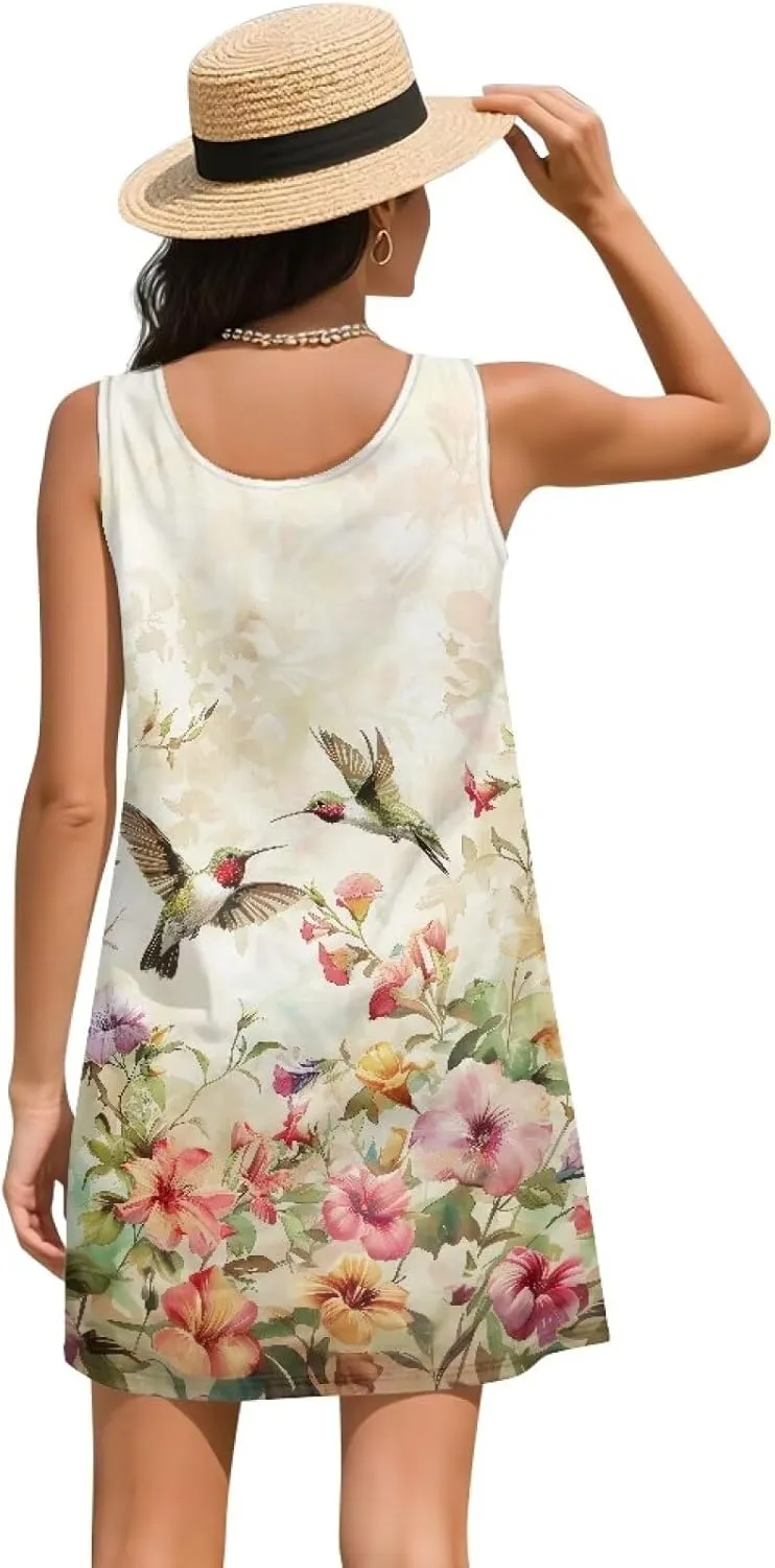 Howilath Summer Long Dress for Women Sleeveless Flowy Dresses Plus Size Loose Comfy Sundress Beach Cover Ups