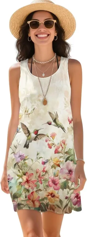 Howilath Summer Long Dress for Women Sleeveless Flowy Dresses Plus Size Loose Comfy Sundress Beach Cover Ups