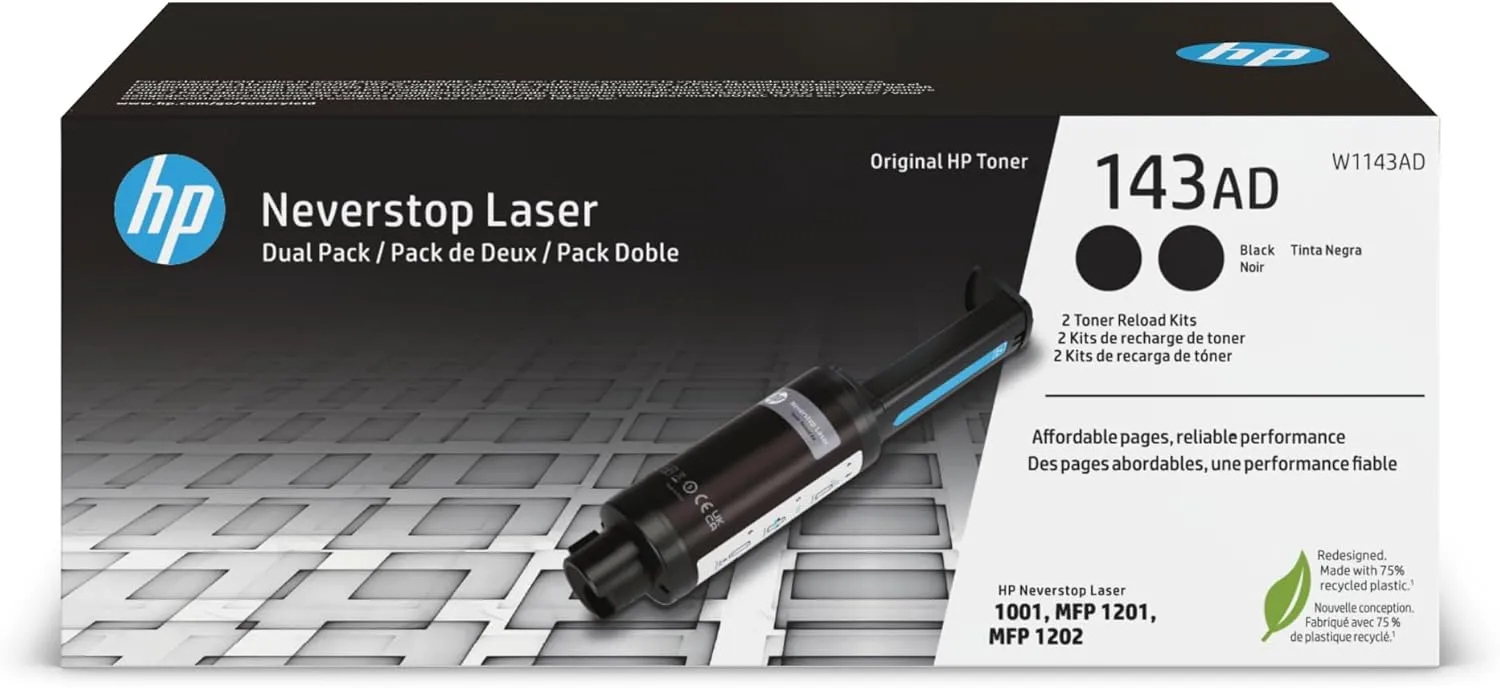 HP 143AD | W1143AD | Toner | Black Reload Kit | 2 Pack