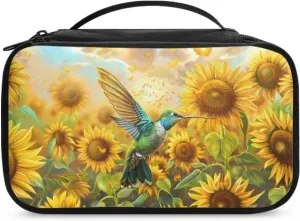 Hummingbird Sunflower Travel Bag Organizer Travel Cosmetics Bag Makeup Bag with Brush Holder Portable Makeup Organizer Cosmetic Train Case Access Easily With Dual-Way Smooth Zipper