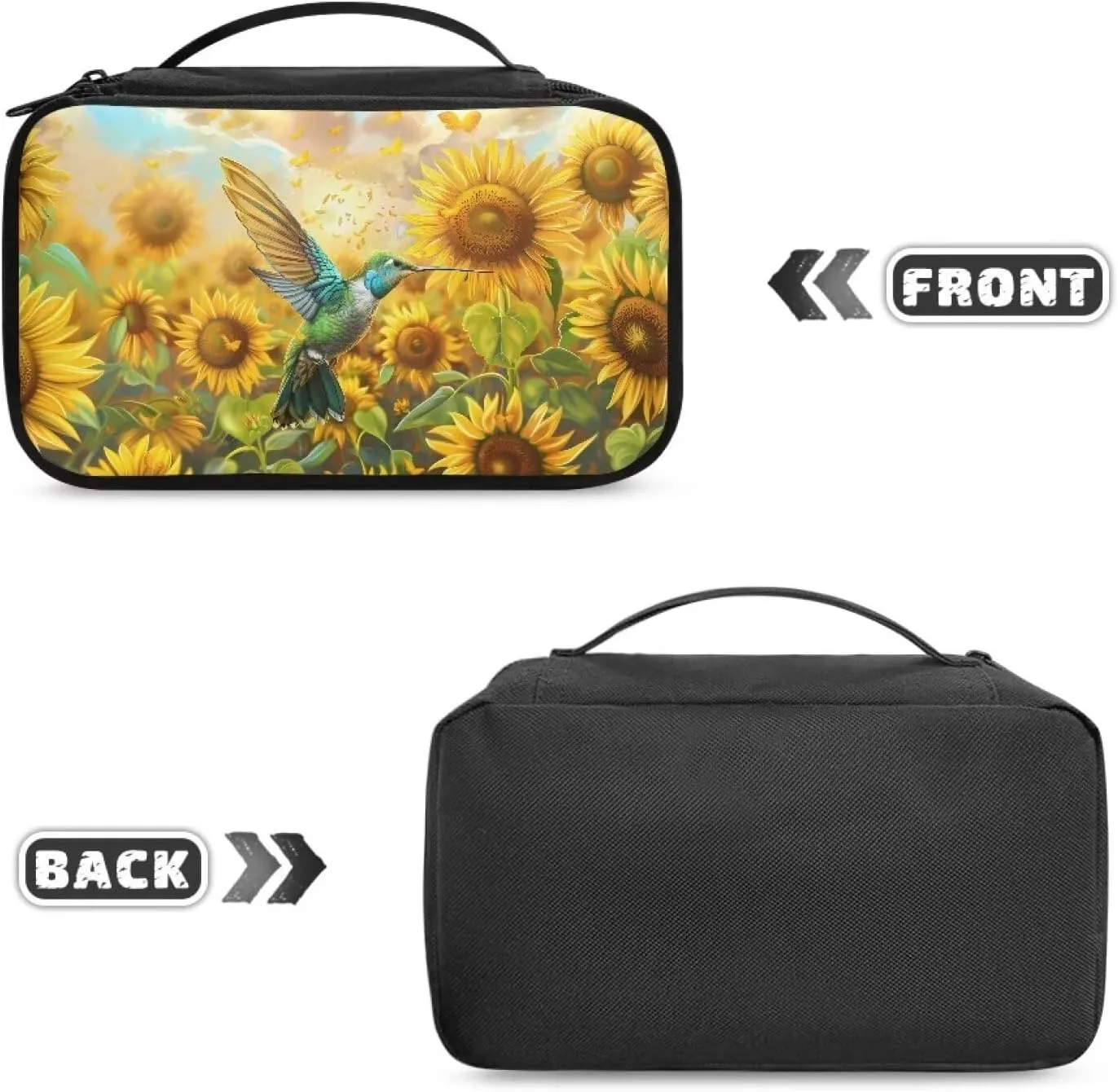 Hummingbird Sunflower Travel Bag Organizer Travel Cosmetics Bag Makeup Bag with Brush Holder Portable Makeup Organizer Cosmetic Train Case Access Easily With Dual-Way Smooth Zipper